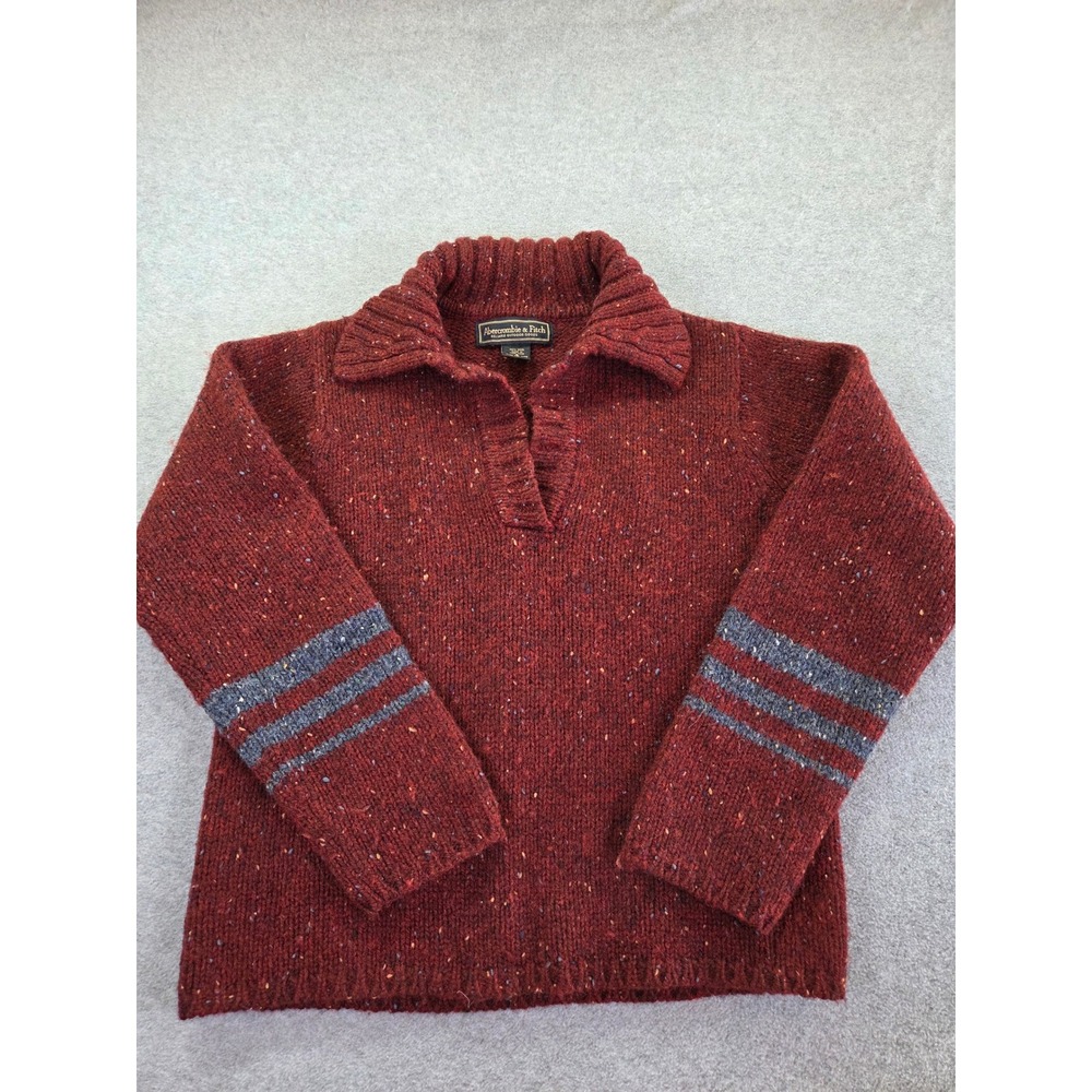 Y2K Abercrombie & Fitch Wool Donegal Speckled Pullover Sweater S Red Cabin FLAW